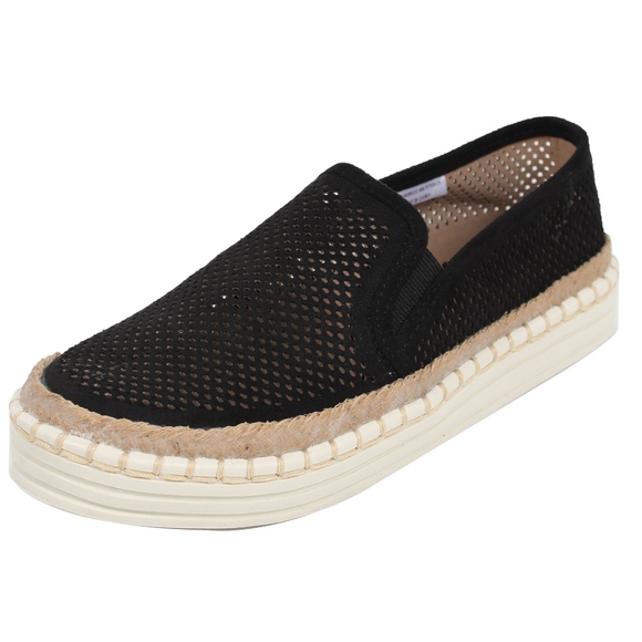 Black Perforated Espadrille Rubber Sole Loafer - Picture 2 of 5